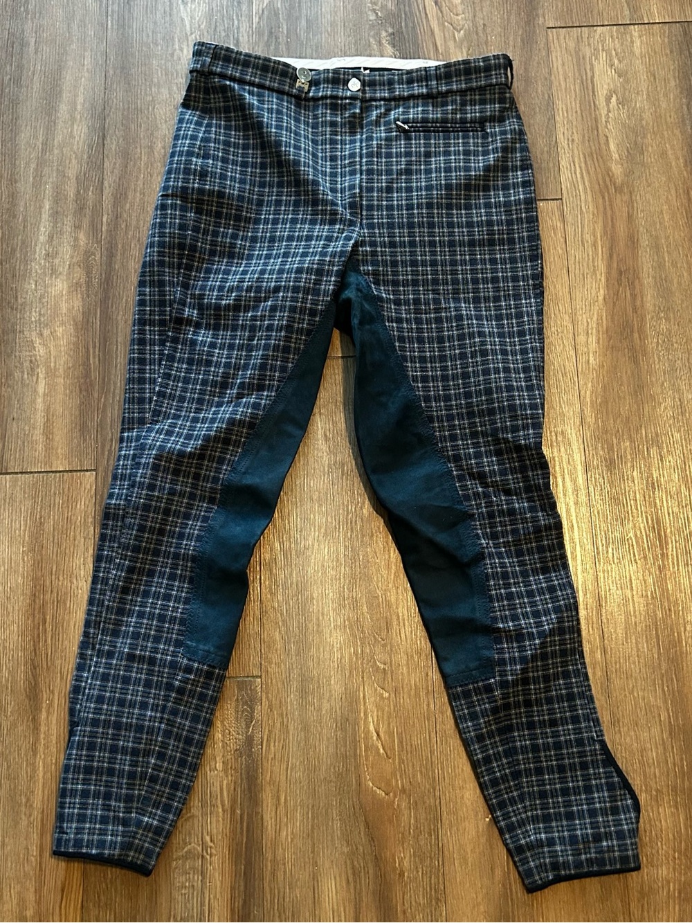 Pikeur Womens 30USA (42) Blue Plaid Knee Patch Equestrian Riding Breeches